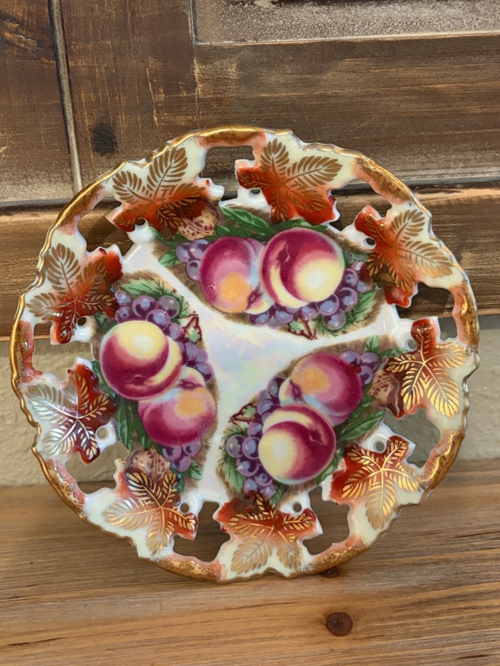 Royal Sealy China Saucer Vintage Fruit Porcelain Dish with Gold Trim 6”